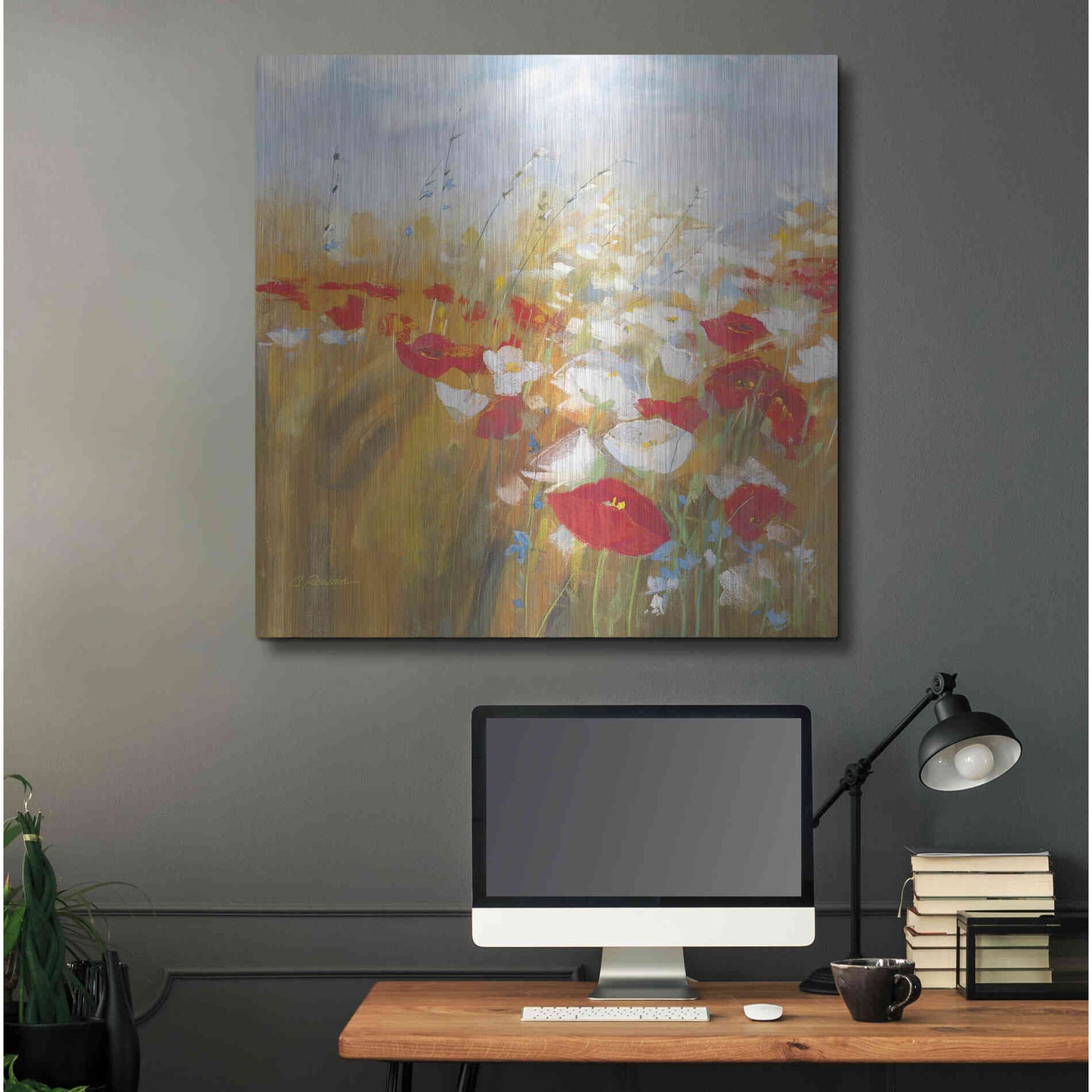 Luxe Metal Art 'Poppies And Larkspur I' by Carol Rowan, Metal Wall Art,36x36