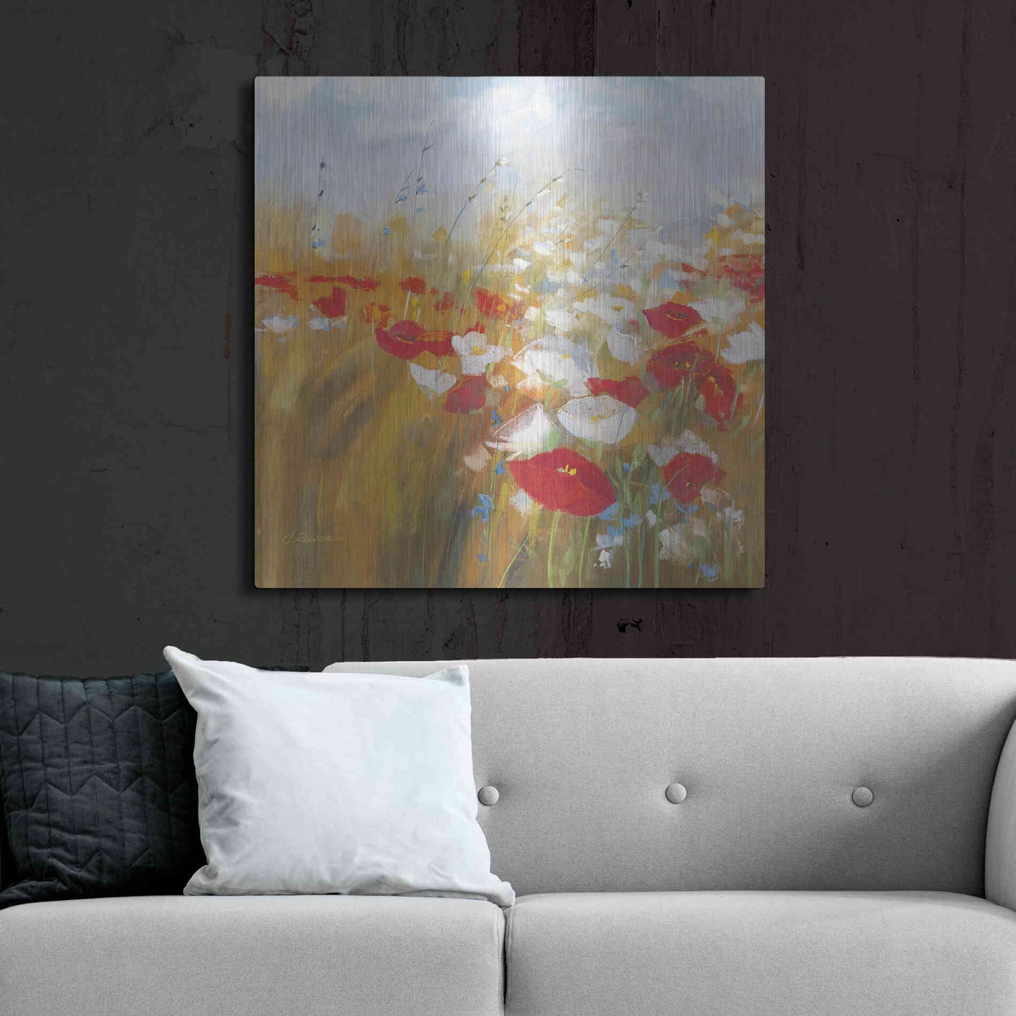 Luxe Metal Art 'Poppies And Larkspur I' by Carol Rowan, Metal Wall Art,36x36