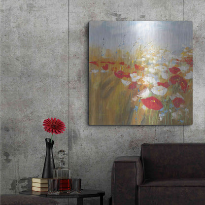 Luxe Metal Art 'Poppies And Larkspur I' by Carol Rowan, Metal Wall Art,36x36