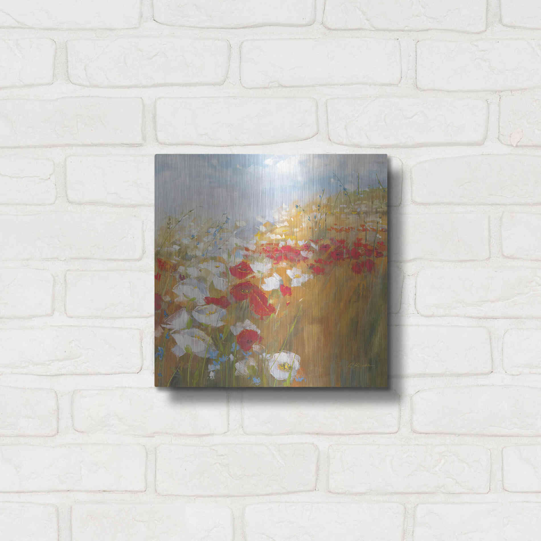 Luxe Metal Art 'Poppies And Larkspur II' by Carol Rowan, Metal Wall Art,12x12