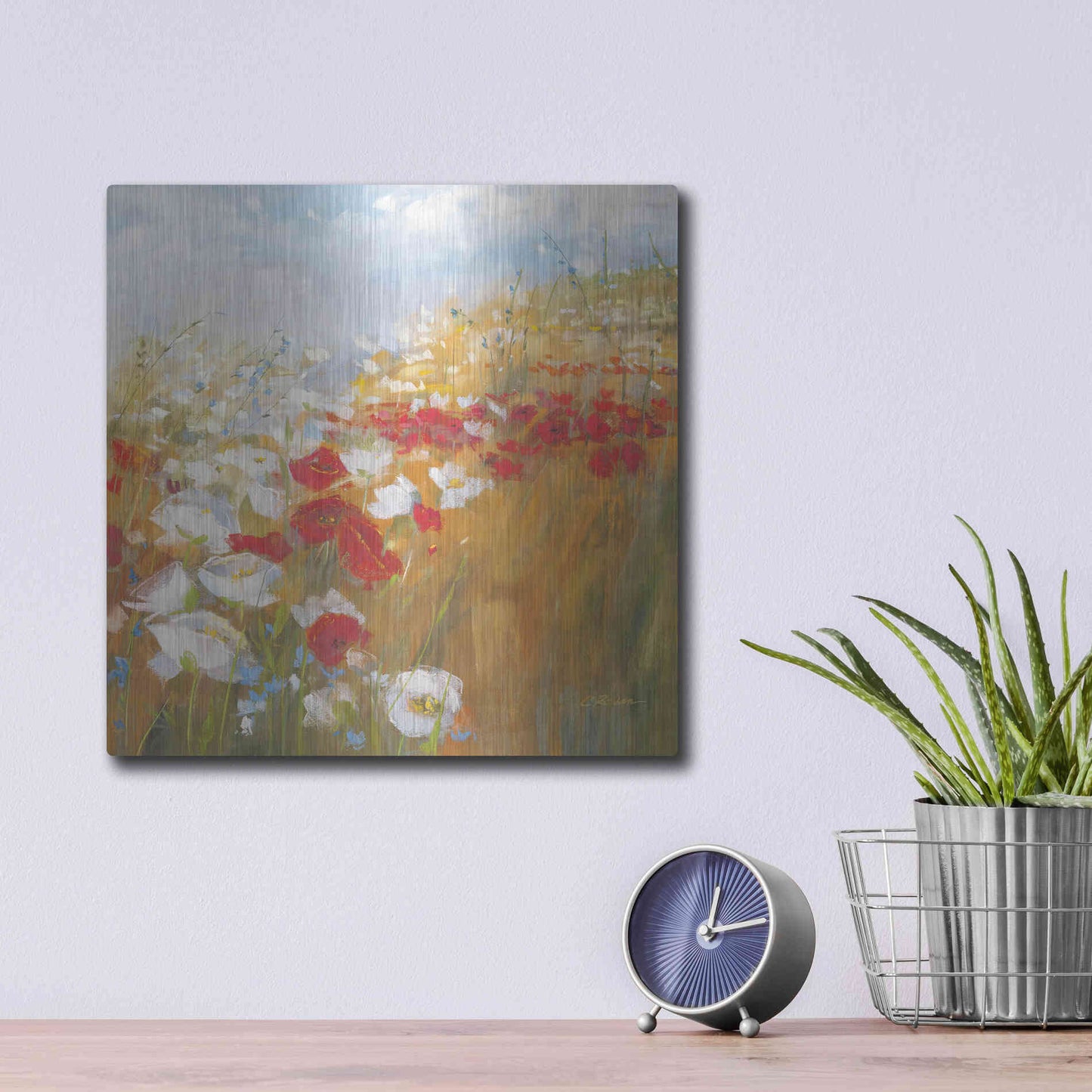 Luxe Metal Art 'Poppies And Larkspur II' by Carol Rowan, Metal Wall Art,12x12