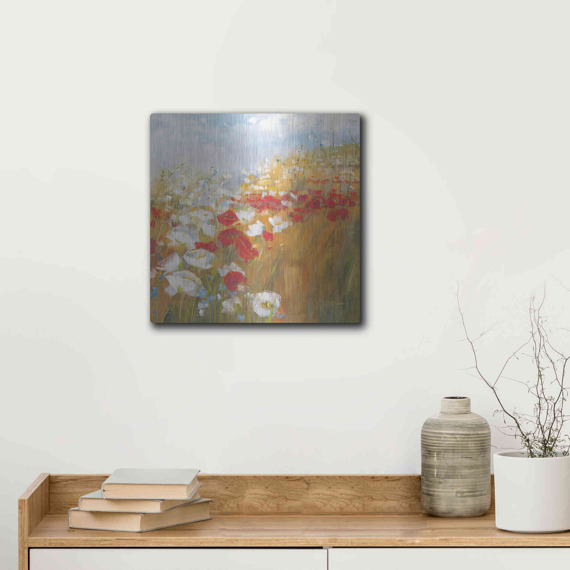Luxe Metal Art 'Poppies And Larkspur II' by Carol Rowan, Metal Wall Art,12x12
