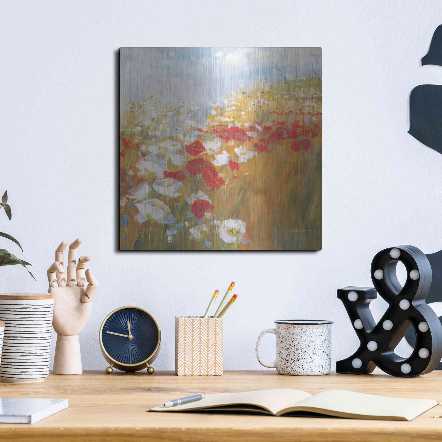 Luxe Metal Art 'Poppies And Larkspur II' by Carol Rowan, Metal Wall Art,12x12