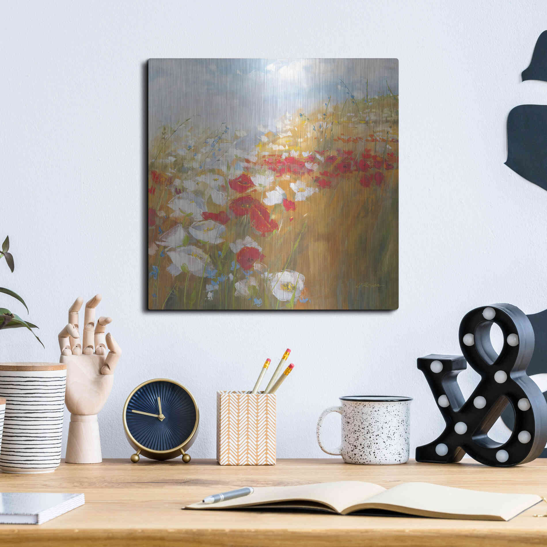 Luxe Metal Art 'Poppies And Larkspur II' by Carol Rowan, Metal Wall Art,12x12