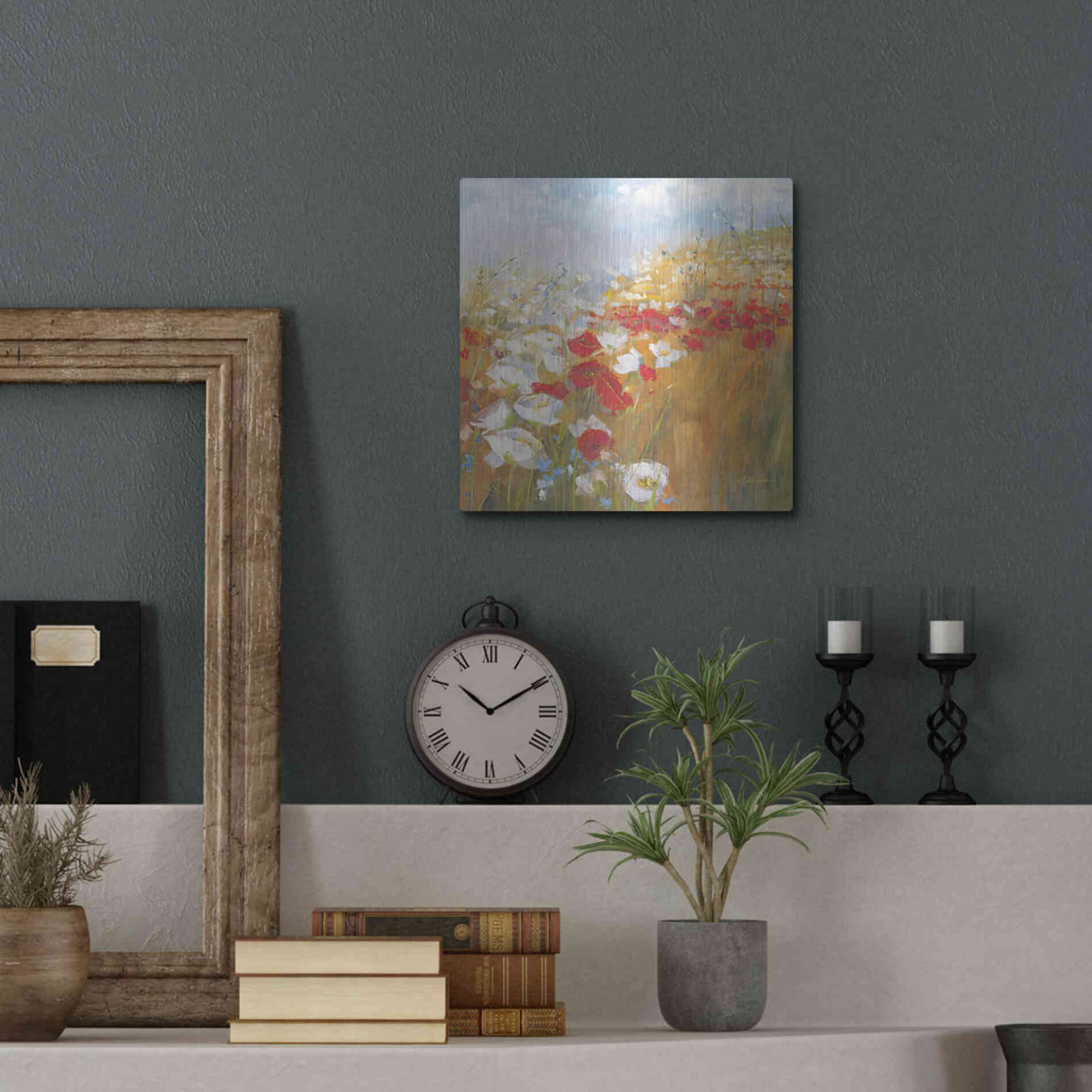 Luxe Metal Art 'Poppies And Larkspur II' by Carol Rowan, Metal Wall Art,12x12