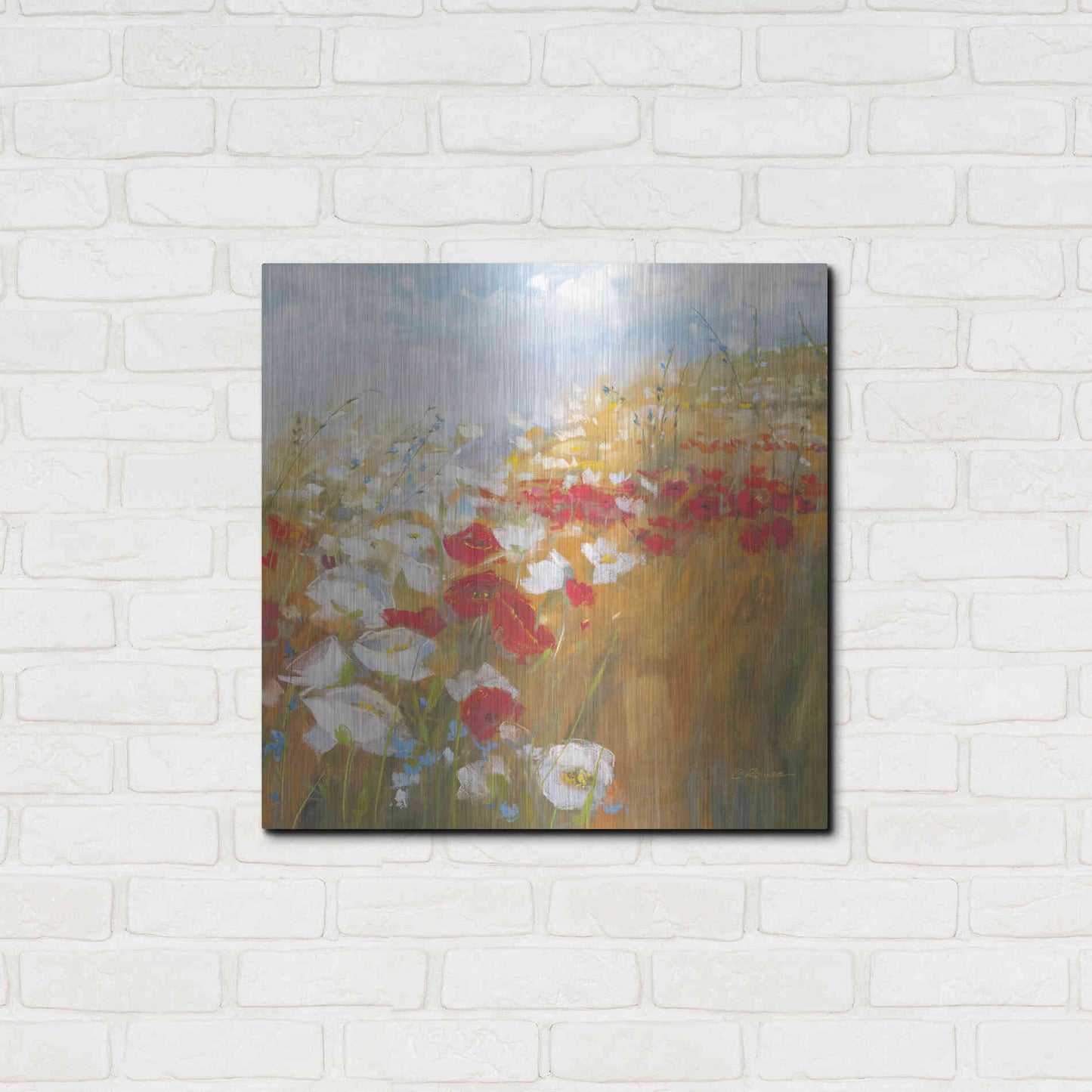 Luxe Metal Art 'Poppies And Larkspur II' by Carol Rowan, Metal Wall Art,24x24