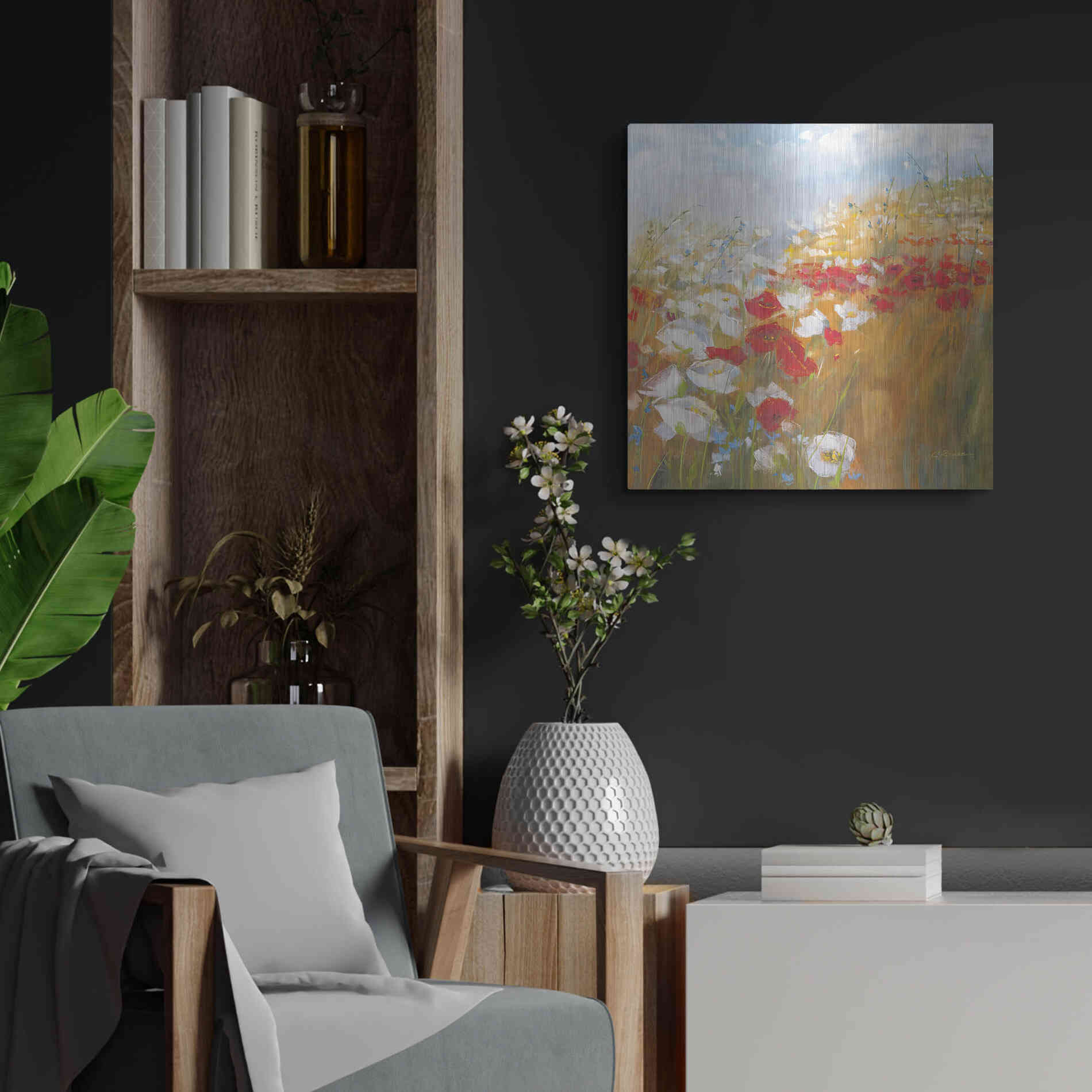 Luxe Metal Art 'Poppies And Larkspur II' by Carol Rowan, Metal Wall Art,24x24