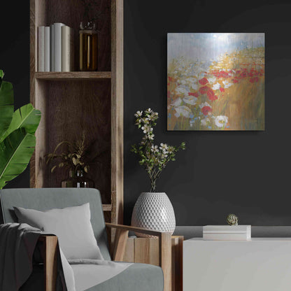 Luxe Metal Art 'Poppies And Larkspur II' by Carol Rowan, Metal Wall Art,24x24