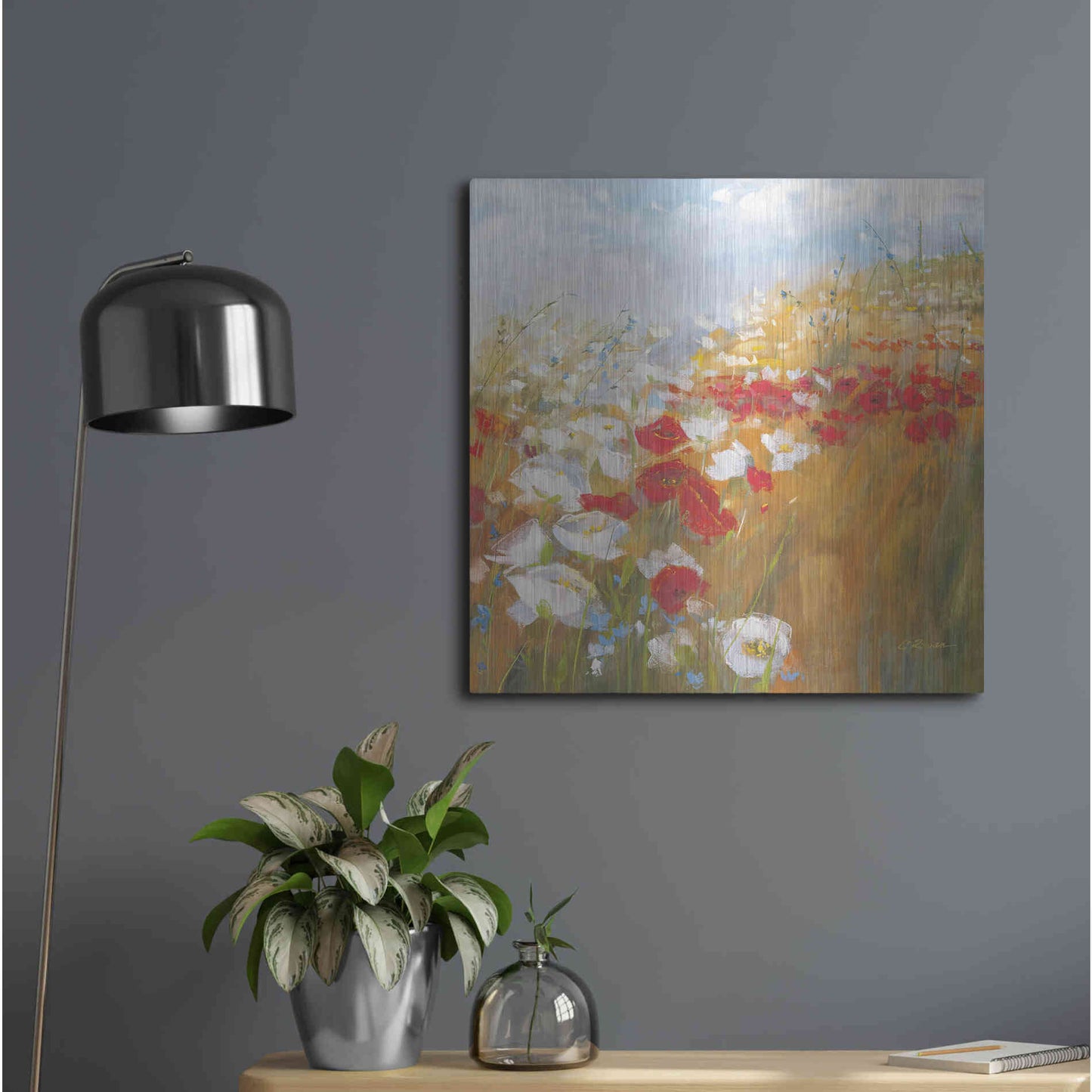 Luxe Metal Art 'Poppies And Larkspur II' by Carol Rowan, Metal Wall Art,24x24