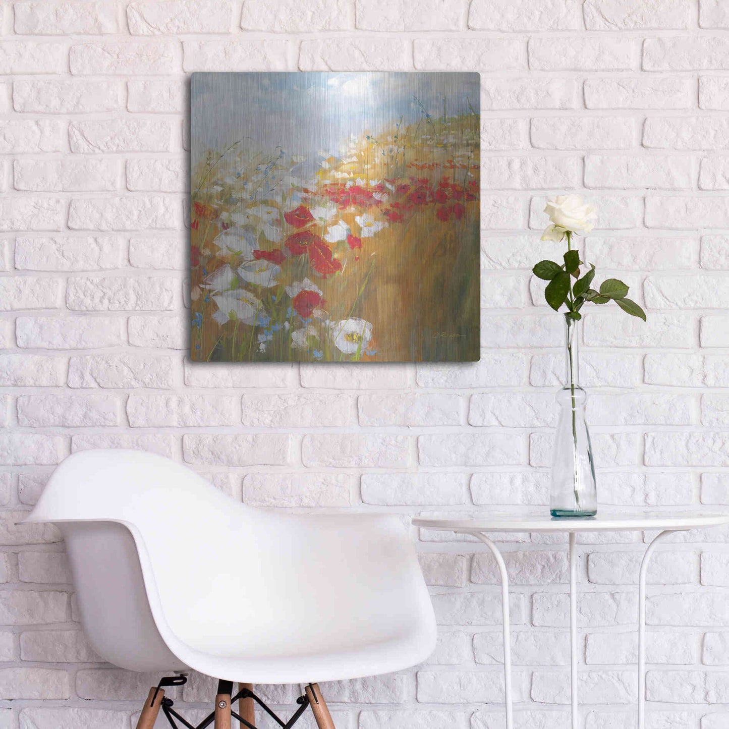 Luxe Metal Art 'Poppies And Larkspur II' by Carol Rowan, Metal Wall Art,24x24