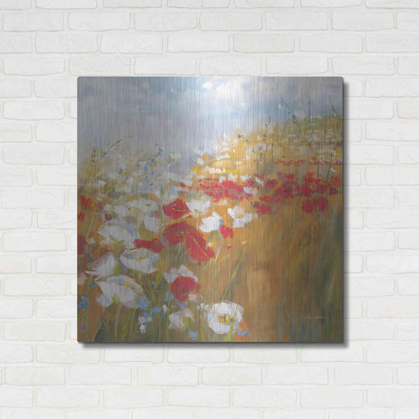 Luxe Metal Art 'Poppies And Larkspur II' by Carol Rowan, Metal Wall Art,36x36