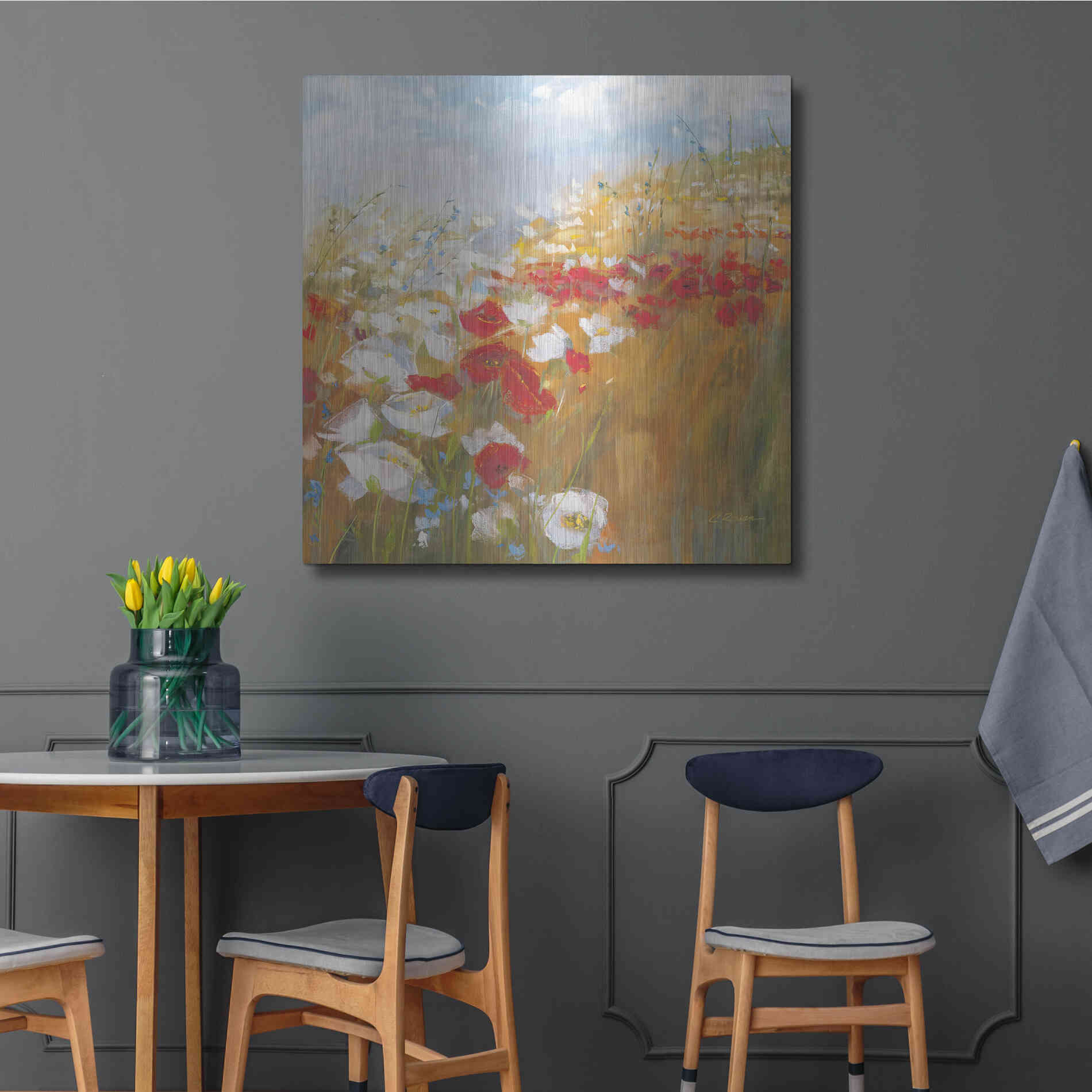 Luxe Metal Art 'Poppies And Larkspur II' by Carol Rowan, Metal Wall Art,36x36