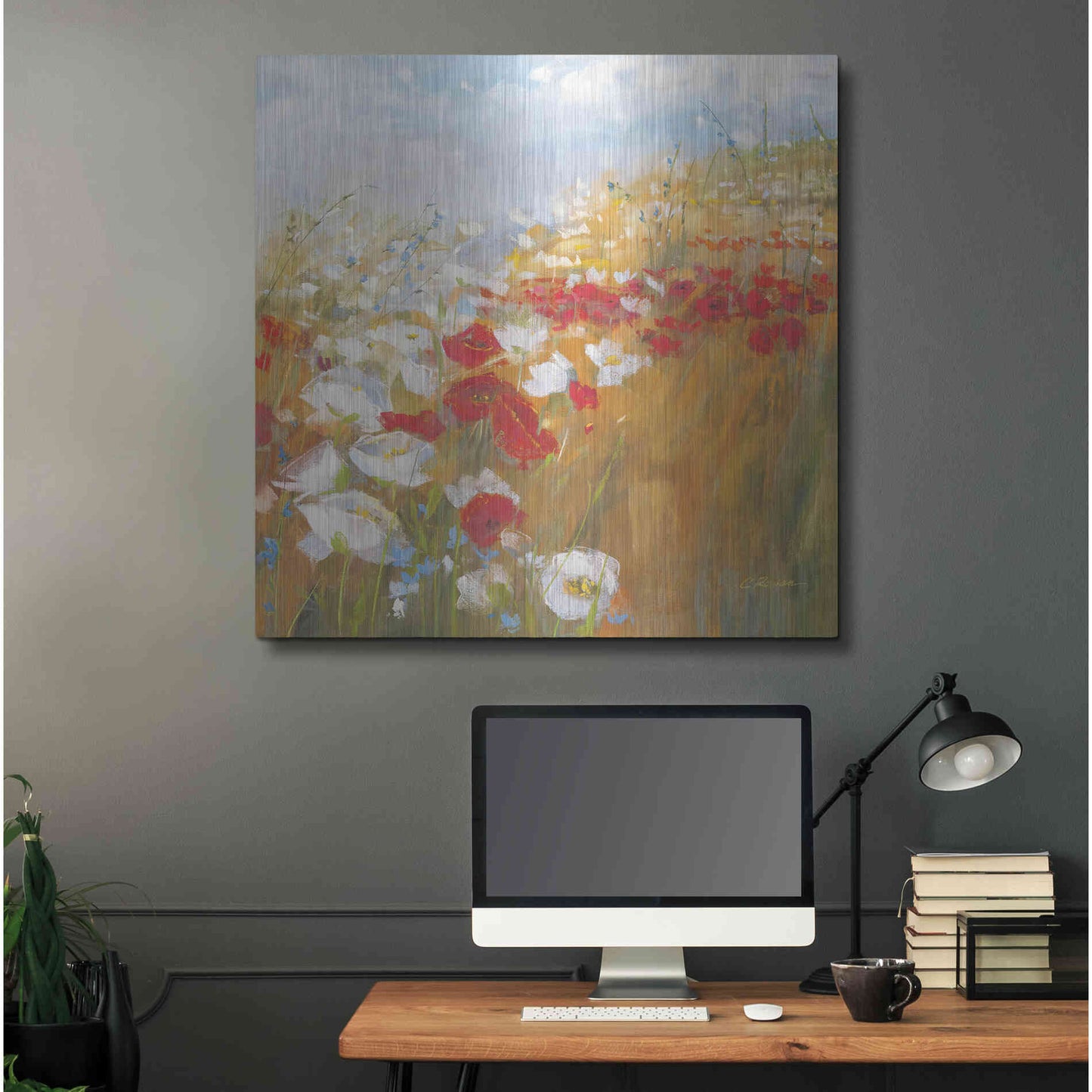Luxe Metal Art 'Poppies And Larkspur II' by Carol Rowan, Metal Wall Art,36x36