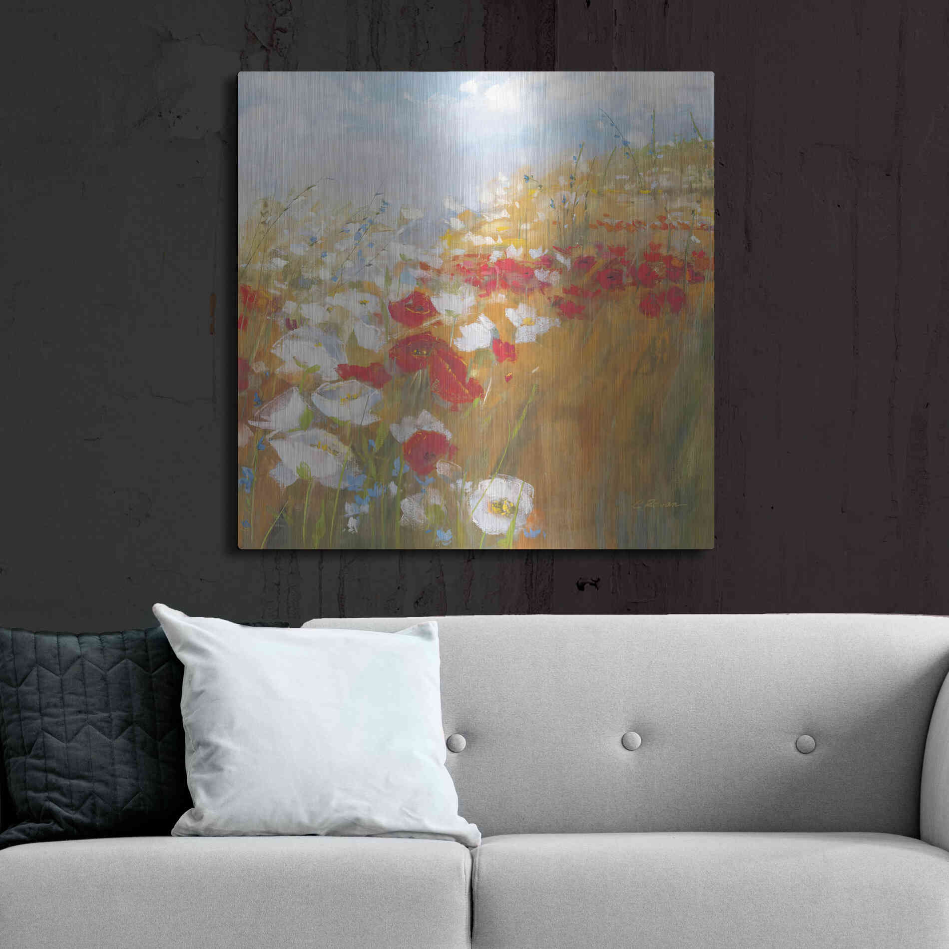 Luxe Metal Art 'Poppies And Larkspur II' by Carol Rowan, Metal Wall Art,36x36