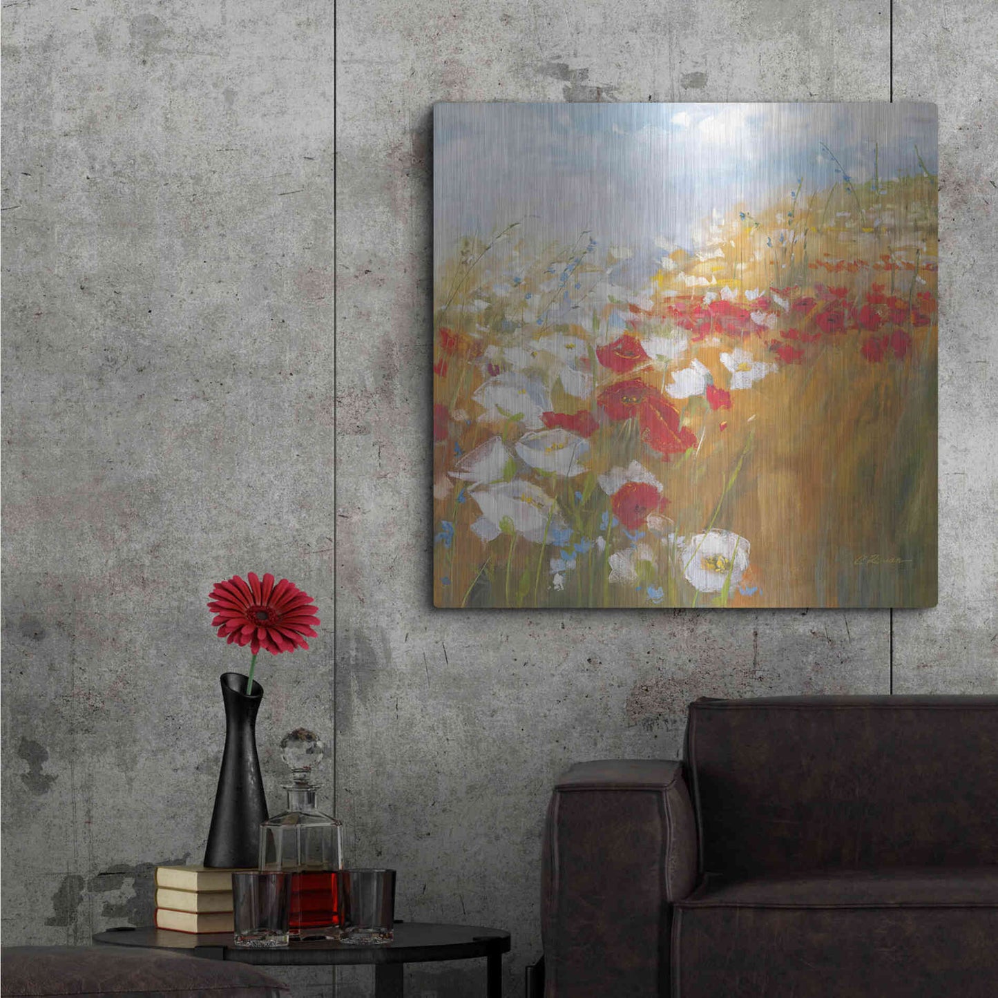 Luxe Metal Art 'Poppies And Larkspur II' by Carol Rowan, Metal Wall Art,36x36