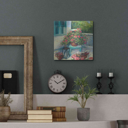 Luxe Metal Art 'Porch Geraniums' by Carol Rowan, Metal Wall Art,12x12