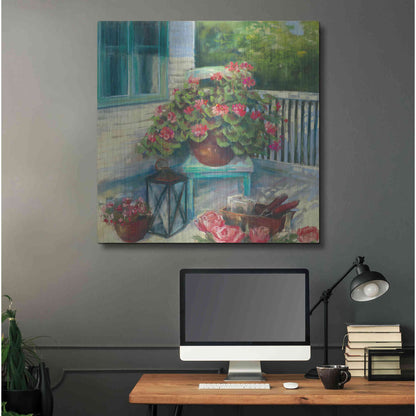 Luxe Metal Art 'Porch Geraniums' by Carol Rowan, Metal Wall Art,36x36