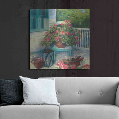 Luxe Metal Art 'Porch Geraniums' by Carol Rowan, Metal Wall Art,36x36