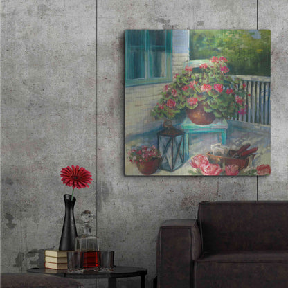 Luxe Metal Art 'Porch Geraniums' by Carol Rowan, Metal Wall Art,36x36