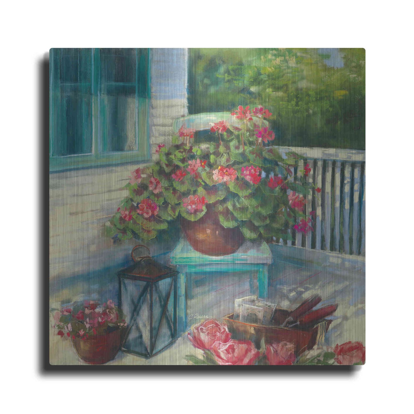 Luxe Metal Art 'Porch Geraniums' by Carol Rowan, Metal Wall Art