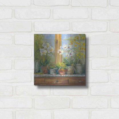 Luxe Metal Art 'Gardeners Table Orchids' by Carol Rowan, Metal Wall Art,12x12