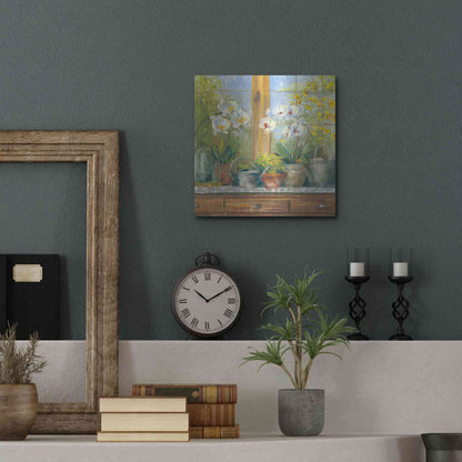 Luxe Metal Art 'Gardeners Table Orchids' by Carol Rowan, Metal Wall Art,12x12