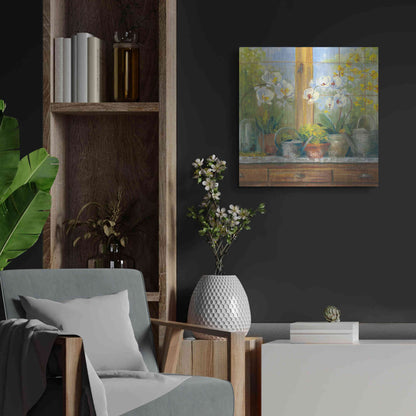 Luxe Metal Art 'Gardeners Table Orchids' by Carol Rowan, Metal Wall Art,24x24