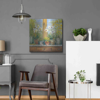 Luxe Metal Art 'Gardeners Table Orchids' by Carol Rowan, Metal Wall Art,24x24