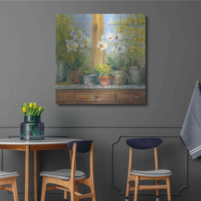 Luxe Metal Art 'Gardeners Table Orchids' by Carol Rowan, Metal Wall Art,36x36