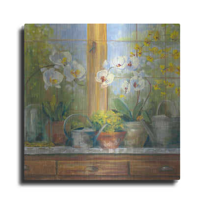 Luxe Metal Art 'Gardeners Table Orchids' by Carol Rowan, Metal Wall Art