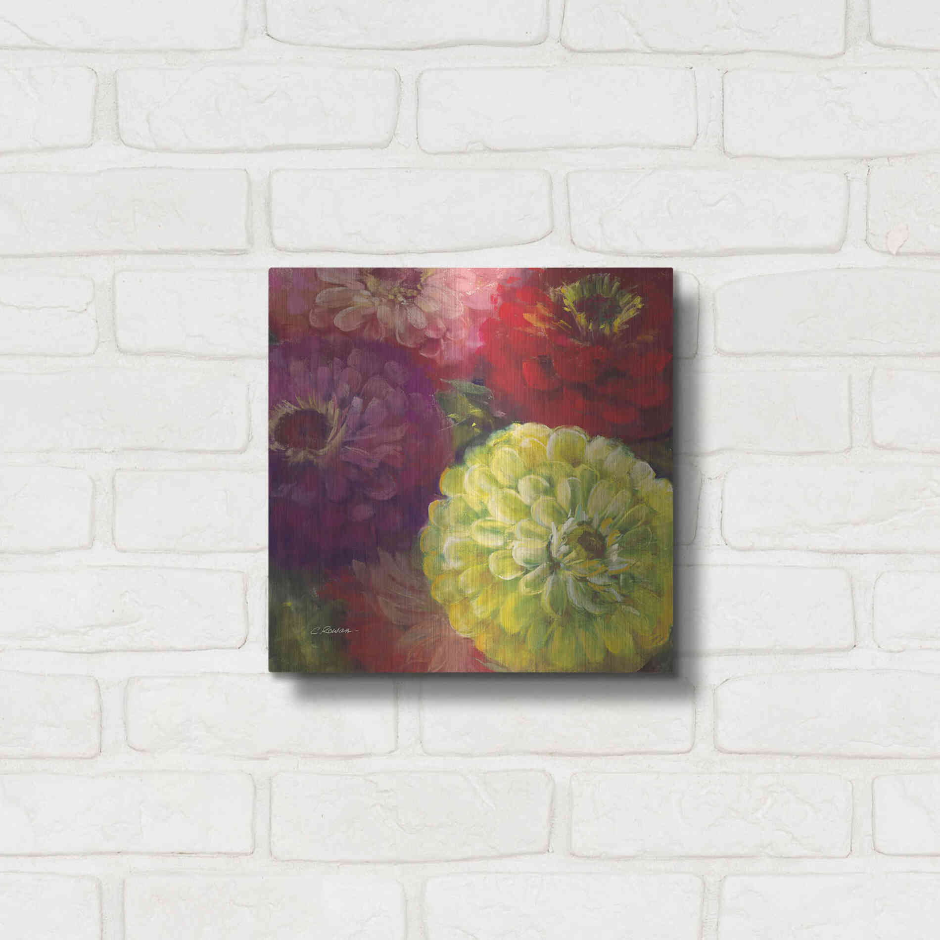 Luxe Metal Art 'Zinnia Gala I' by Carol Rowan, Metal Wall Art,12x12