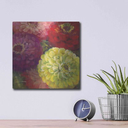 Luxe Metal Art 'Zinnia Gala I' by Carol Rowan, Metal Wall Art,12x12