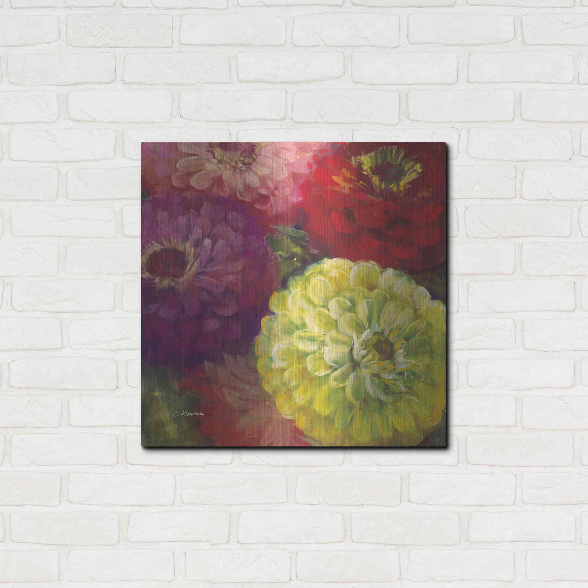 Luxe Metal Art 'Zinnia Gala I' by Carol Rowan, Metal Wall Art,24x24