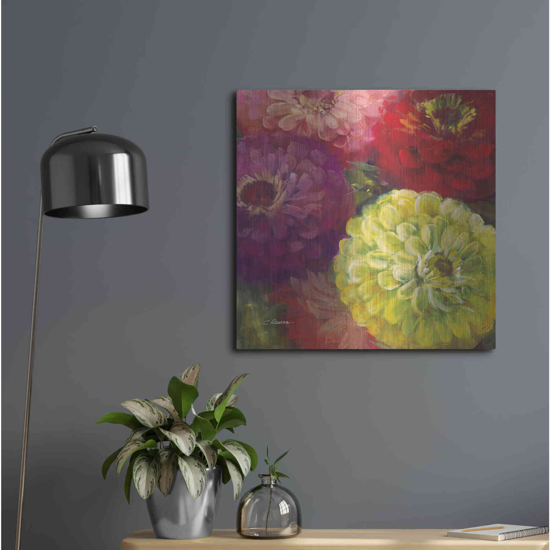 Luxe Metal Art 'Zinnia Gala I' by Carol Rowan, Metal Wall Art,24x24