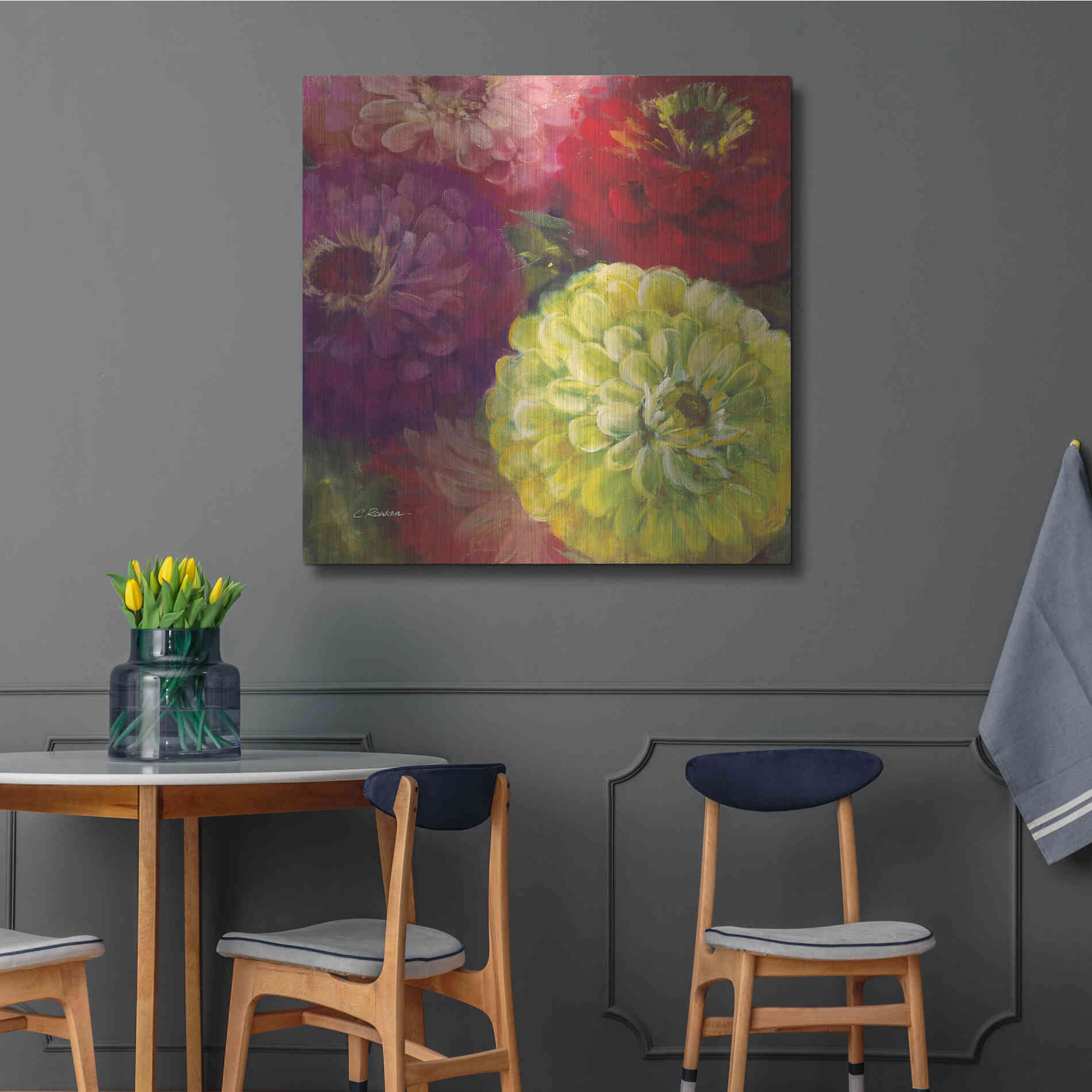 Luxe Metal Art 'Zinnia Gala I' by Carol Rowan, Metal Wall Art,36x36