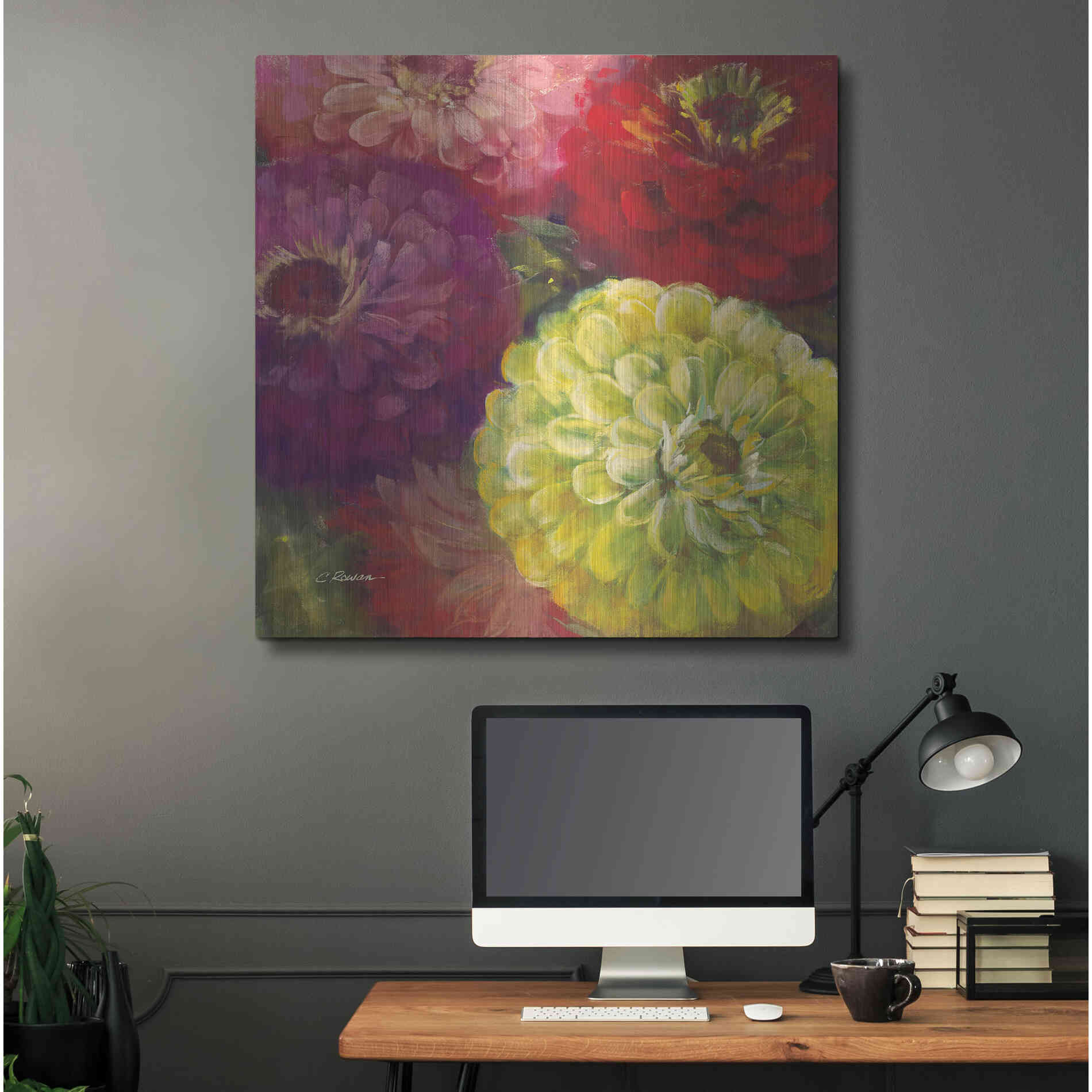 Luxe Metal Art 'Zinnia Gala I' by Carol Rowan, Metal Wall Art,36x36