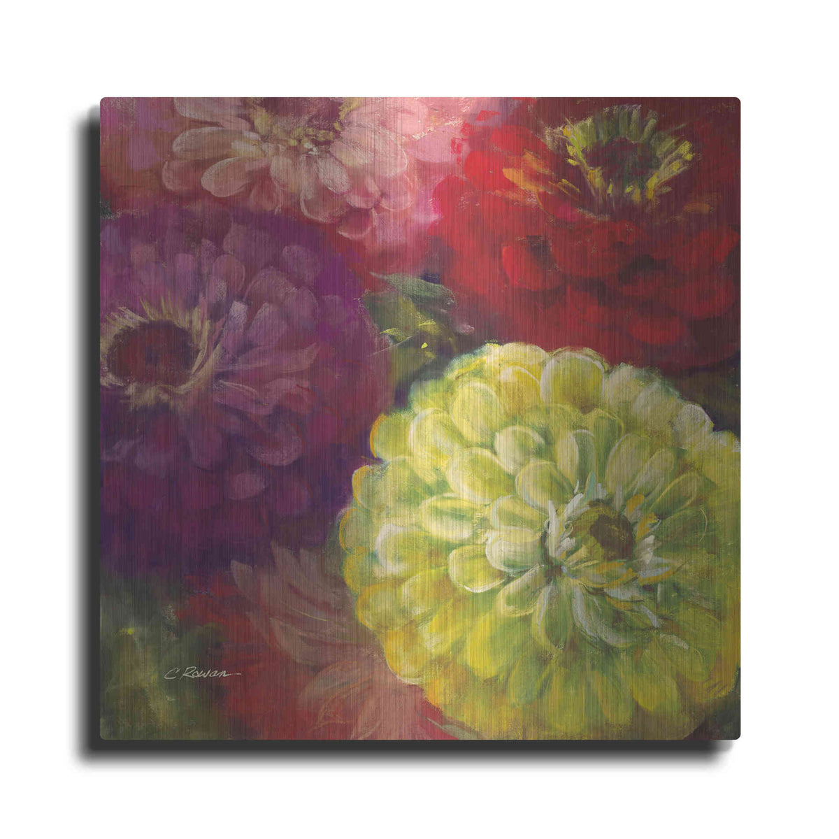 Luxe Metal Art 'Zinnia Gala I' by Carol Rowan, Metal Wall Art
