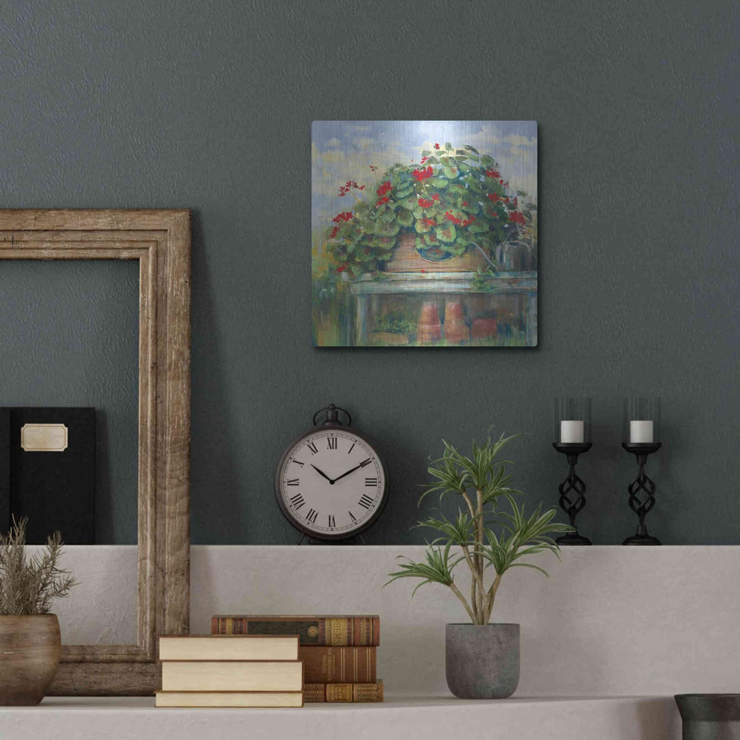 Luxe Metal Art 'Geranium Bench Crop' by Carol Rowan, Metal Wall Art,12x12