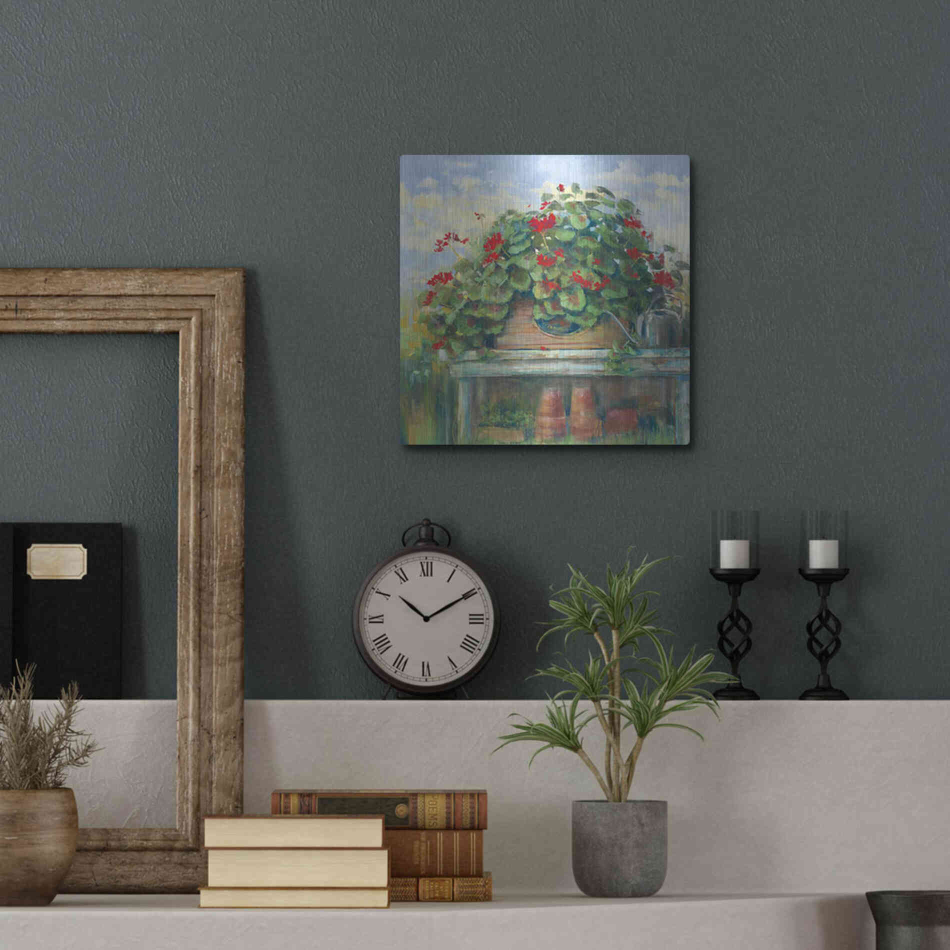 Luxe Metal Art 'Geranium Bench Crop' by Carol Rowan, Metal Wall Art,12x12