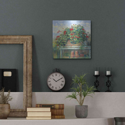 Luxe Metal Art 'Geranium Bench Crop' by Carol Rowan, Metal Wall Art,12x12