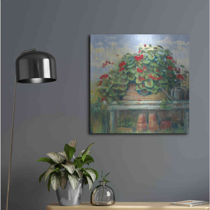 Luxe Metal Art 'Geranium Bench Crop' by Carol Rowan, Metal Wall Art,24x24