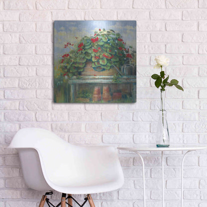 Luxe Metal Art 'Geranium Bench Crop' by Carol Rowan, Metal Wall Art,24x24