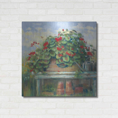 Luxe Metal Art 'Geranium Bench Crop' by Carol Rowan, Metal Wall Art,36x36