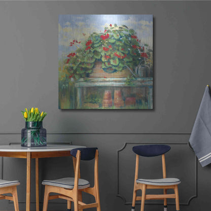 Luxe Metal Art 'Geranium Bench Crop' by Carol Rowan, Metal Wall Art,36x36