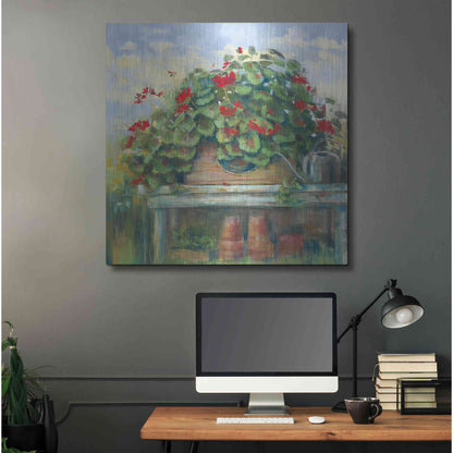 Luxe Metal Art 'Geranium Bench Crop' by Carol Rowan, Metal Wall Art,36x36