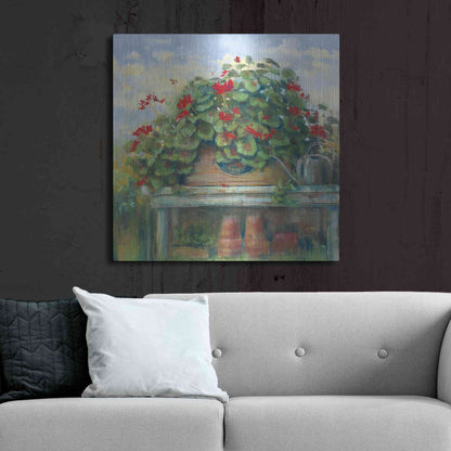 Luxe Metal Art 'Geranium Bench Crop' by Carol Rowan, Metal Wall Art,36x36