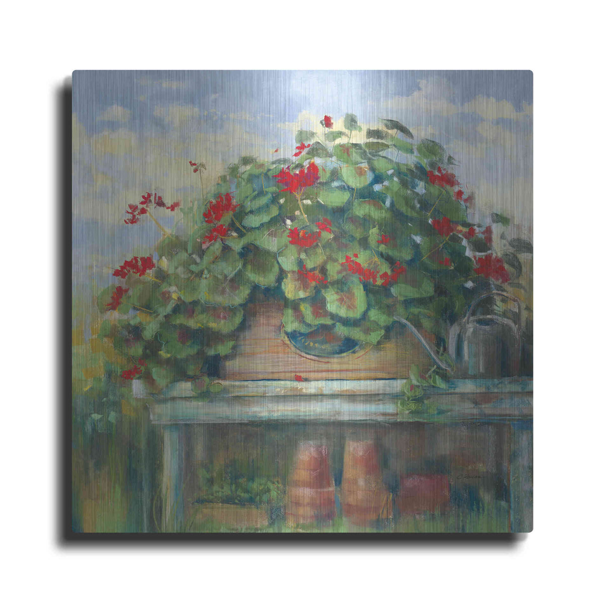 Luxe Metal Art 'Geranium Bench Crop' by Carol Rowan, Metal Wall Art