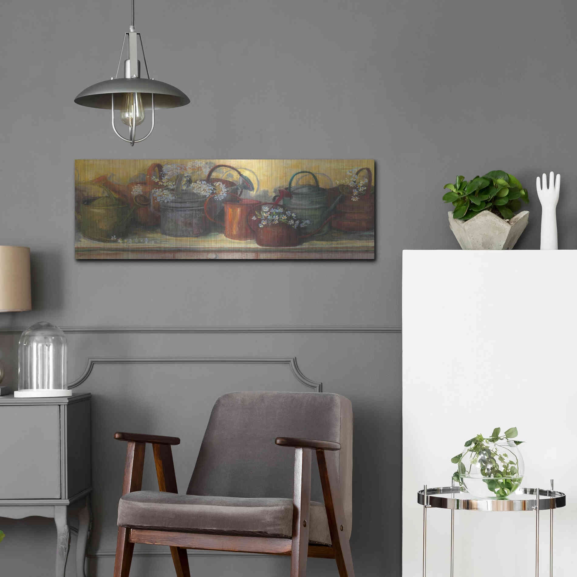 Luxe Metal Art 'Watering Cans' by Carol Rowan, Metal Wall Art,36x12