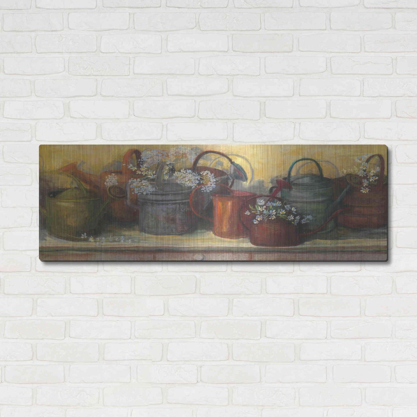Luxe Metal Art 'Watering Cans' by Carol Rowan, Metal Wall Art,48x16