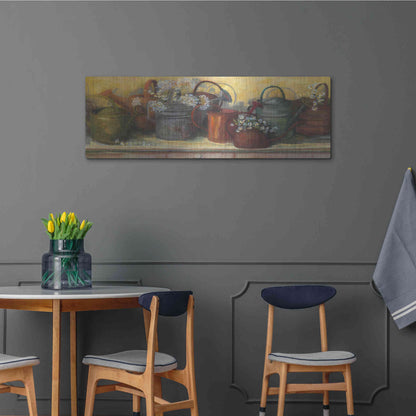 Luxe Metal Art 'Watering Cans' by Carol Rowan, Metal Wall Art,48x16